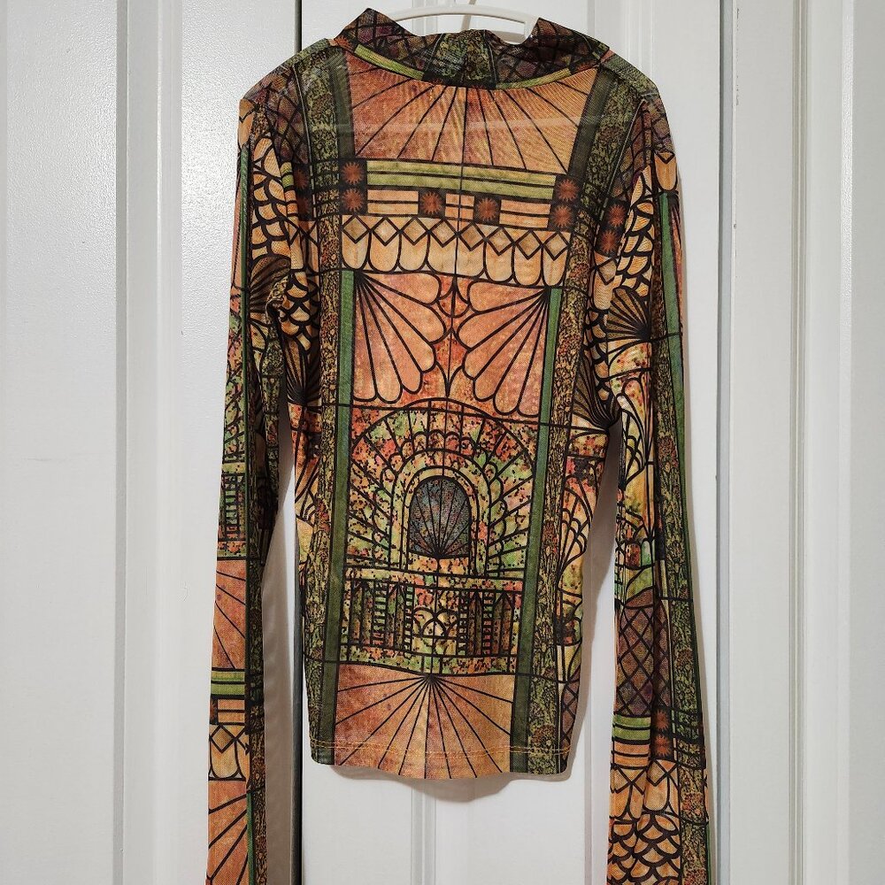 Stained Glass Mesh Long-sleeved Mockneck Top